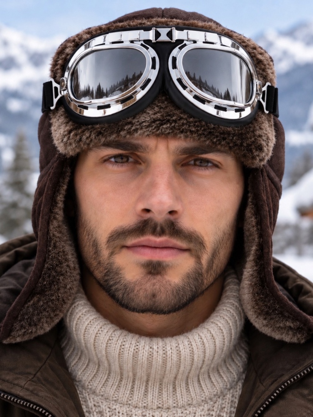Handmade Real Shearling Leather Trapper Hat  Aviator Winter Hat + Goggles XL–2XL